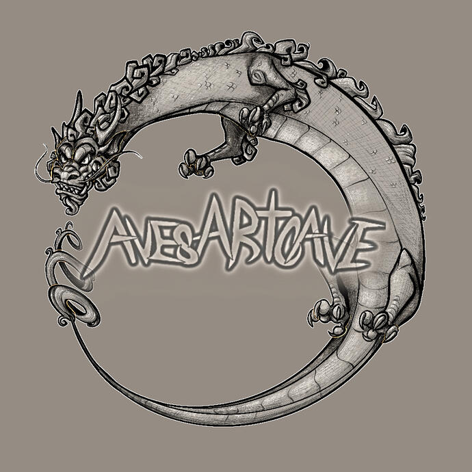 A circular portrait of a pencil sketched dragon