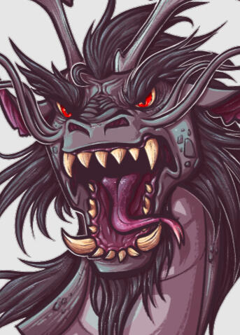 Closeup headshot of a ferocious, roaring eastern dragon with its tongue lashing out